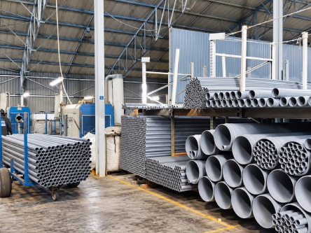 Pipe storage inside the Technoplast factory