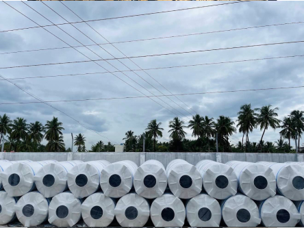 Pipe coils stored outdoors