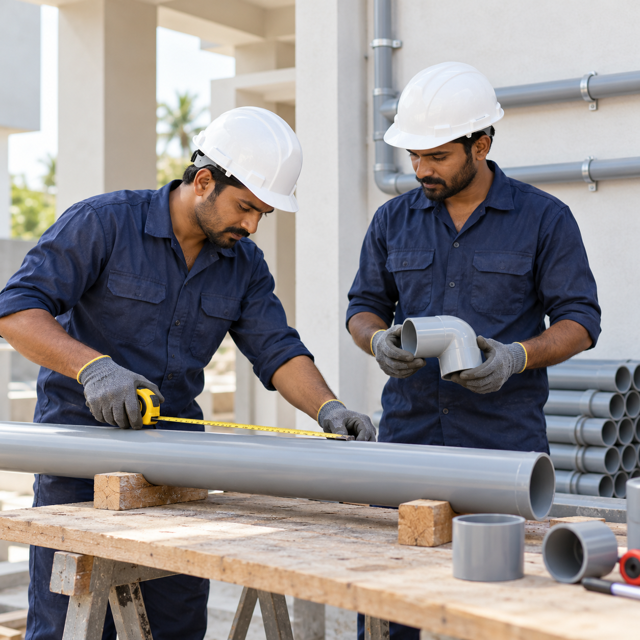 Construction professionals at work